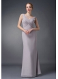 Customize Grey Column V-neck Mother Of The Bride Dress Chiffon Ruch Floor-length