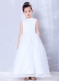 Fashionable White A-line Bateau Beading Flower Girl Dress Ankle-length Organza