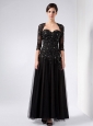 Gorgeous Black Mother Of The Bride Dress Column Sweetheart Ankle-length Tulle and Taffeta Beading