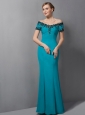 Gorgeous Teal Mermaid Mother Of The Bride Dress Off The Shoulder Appliques Floor-length Chiffon