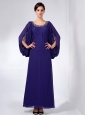 Modest Purple Mother Of The Bride Dress Column Scoop Beading Ankle-length Chiffon