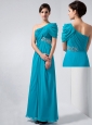 Teal Column Mother Of The Bride Dress One Shoulder Beading Ankle-length Chiffon