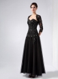 Customize Black Column Sweetheart Beading Prom Dress Ankle-length Tulle and Taffeta