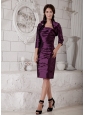 Elegant Purple Column Mother of the Bride Dress Strapless Hand Made Flower and Ruch Knee-length Taffeta