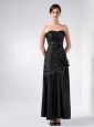 Fashionable Black Column Strapless Beading Prom Dress Ankle-length Taffeta