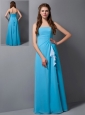 Customize Baby Blue Column Strapless Bridesmaid  Dress Floor-length Chiffon