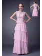 Customize Baby Pink Empire V-neck Mother Of The Bride Dress Chiffon Floor-length Appliques