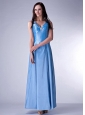 Custom Made Baby Blue Cloumn V-neck Bridesmaid Dress Taffeta Beading Ankle-length