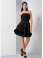 Customize Black A-line Strapless Ruch and Hand Made Flowers Bridesmaid Dress Knee-length Taffeta
