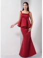 The Super Hot Wine Red Mermaid Straps Bridesmaid Dress Floor-length Satin