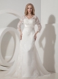 Custom Made A-line V-neck Wedding Dress Organza Lace  Chapel Train