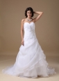 Custom Made A-line Sweetheart Low Cost Wedding Dress Taffeta and Organza Beading Court Train