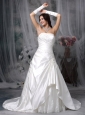 Modest A-line Strapless Wedding Dress Taffeta Appliques Court Train