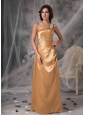 Elegant Bridesmaid Dress Gold Empire One Shoulder Taffeta Appliques Floor-length