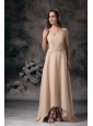 Elegnt Champagne Column Spaghetti Straps Mother Of Bride Dress Chiffon Beading Floor-length