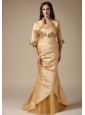 Gold Mermaid Strapless Mother of the Bride Dress Appliques and Ruch