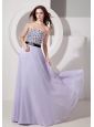 Luxurious Lilac Empire Strapless Evening Dress Chiffon Beading Floor-length
