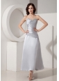 Modest Silver Ankle-length Mother of The Bride Dress Princess Sweetheart Satin Beading