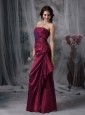Purple Elegant Bridesmaid Dress Column Strapless Taffeta Appliques Floor-length