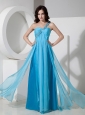 Discount Baby Blue One Shoulder Prom Dress Chiffon Beading