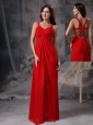 Discount Red Empire Straps Prom / Celebrity Dress Chiffon Beading and Ruch