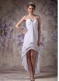Simple White V-neck High-low Chiffon Prom Dress with Beading