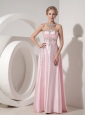 Custom Made Baby Pink Evening Dress Empire Strapless  Elastic Woven Satin Beading Floor-length