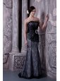 Beautiful Black Mermaid Strapless Evening Dress Organza Beading Floor-length