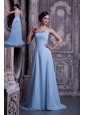 Pretty Light Blue A-line Strapless Prom / Homecoming Dress Satin and Chiffon Brush Train