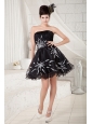 Cheap Black A-line Strapless Cocktail Dress Organza Beading Mini-length