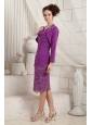 Cheap Eggplant Purple Mother Of The Bride Dress Column V-neck Knee-length Chiffon Appliques