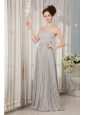 Cheap Grey Bridesmaid Dress Empire Strapless Chiffon Ruch Brush Train