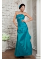 Custom Made Tuquoise Column Strapless Prom / Evening Dress Taffeta Beading Ankle-length