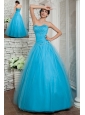 Discount Aqua Blue A-line Prom / Evening Dress Sweetheart Beading Floor-length Tulle