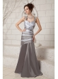 Elegant Gray Mother Of The Bride Dress Column Straps  Elastic Woven Satin Beading Brush Train