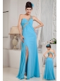 Modest Aqua Blue Empire One Shoulder Prom   Dress Chiffon Beading Floor-length