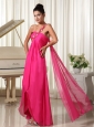 Appliques Decorate Shoulder Hot Pink High-low Prom Dress With Watteau Train