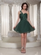 Short Peacock Green Prom / Cocktail Dress With Ruch Bodice One Shoulder Sweetheart