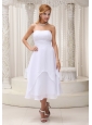 Simple White Short Wedding Dress For 2013 Custom Made Ruched Bodice Tea-length
