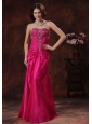 Anniston Alabama Lace-up Hot Pink Prom Dress With Beaded Decorate On Taffeta