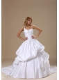 Appliques Decorate One Shoulder Neckline and  Bodice Pick-ups Taffeta Ball Gown 2013 Wedding Dress Chapel Train