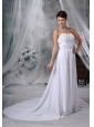 Fairfield Iowa Ruched Decorate Bust Court Train Strapless Chiffon For 2013 Low Cost Wedding Dress