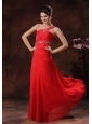One Shoulder Coral Red Chiffon Prom Dress With Beaded Decorate In Greer Arizona