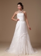 Organza Strapless Beaded Decorate Waist A-line Court Train Custom Made 2013 Low Cost Wedding