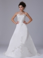 Embroidery Strapless Satin Brush / Sweep A-Line 2013 Wedding Dress