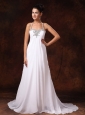 Halter Top Court Train Empire Low Cost Wedding Dress With Appliques For Custom Made In 2013