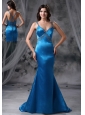 Knoxville Iowa Mermaid Blue Beaded Decorate Straps and Bust Brush Train 2013 Prom / Evening dress