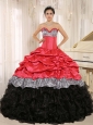 Watermelon and Black Sweetheart Ruffles Zebra Quinceanera Dress With Floor-length In Salta