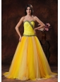 Yellow Sweerheart Beaded Decorate On Tulle Dama Dresses for Quinceanera In Phoenix Arizona