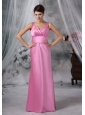 Clinton Iowa Custom Made Straps Floor-length Satin Pink Bridesmaid Dress For 2013